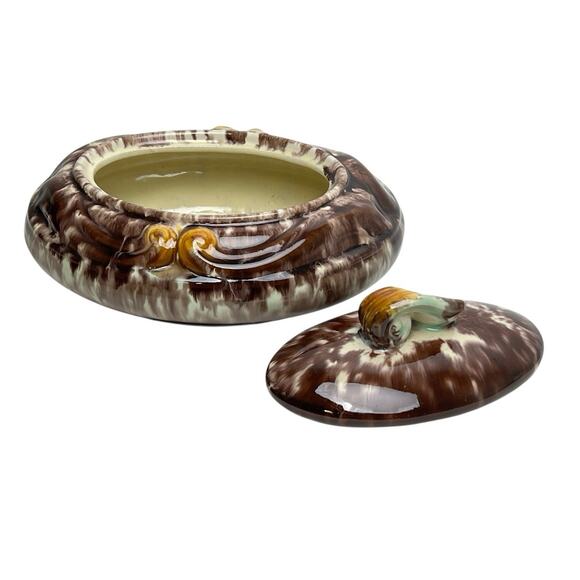 Vintage Jasba Keramik Drip Glaze Ceramic Dish Lid Mark Germany 31 Brown Green - Picture 7 of 16
